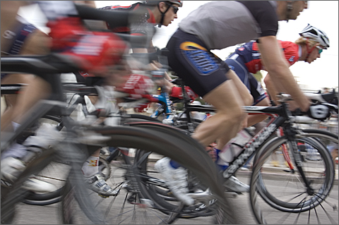 Bicycle photography - Speeding bicycle racers during the 2010 UA Criterium on the University of Arizona-Tucson campus
