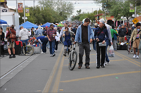 Event photography - crowds of shoppers at Fall 2011 Bicycle Swap Meet, Tucson, Arizona