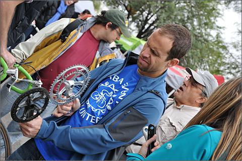 Event photography - comparing cranksets at Fall 2011 Bicycle Swap Meet, Tucson, Arizona