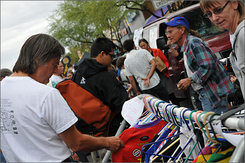 Event photography - bicycle clothing shoppers at Fall 2011 Bicycle Swap Meet, Tucson, Arizona
