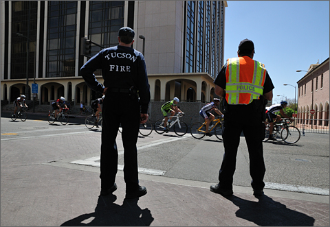 Bicycle photography - Police and fire department personnel at the 2011 Old Pueblo Criterium, Tucson, Arizona