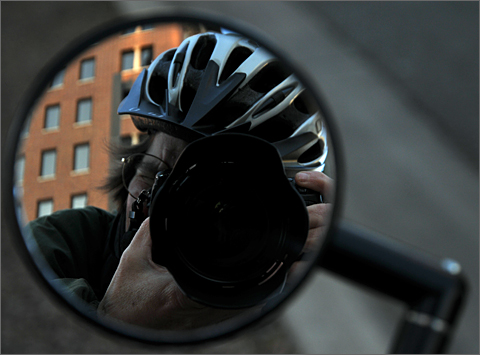 Bicycle photography - bike-tographer Martha Retallick shoots a self portrait in Downtown Tucson, Arizona