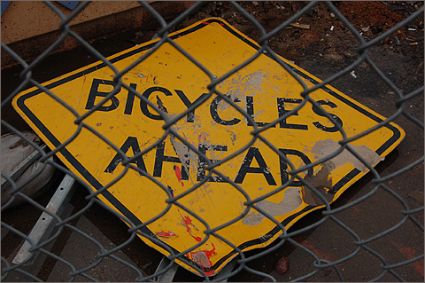 Bicycle Photography - Fallen Bicycles Ahead sign