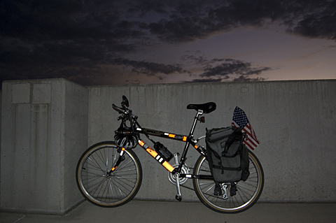 Flag and bicycle at sunset in Tucson, Arizona