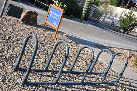Bicycle photography - well designed bike rack on University of Arizona campus, Tucson
