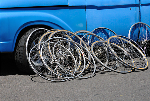 Bicycle photography - wheels at spring 2011 Bike Swap Meet, Tucson, Arizona