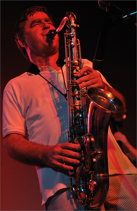 Concert photography - Jeff Grubic plays saxophone during the Mike Hebert Band House Rockin' Blues Review concert at El Casino Ballroom in Tucson, Arizona