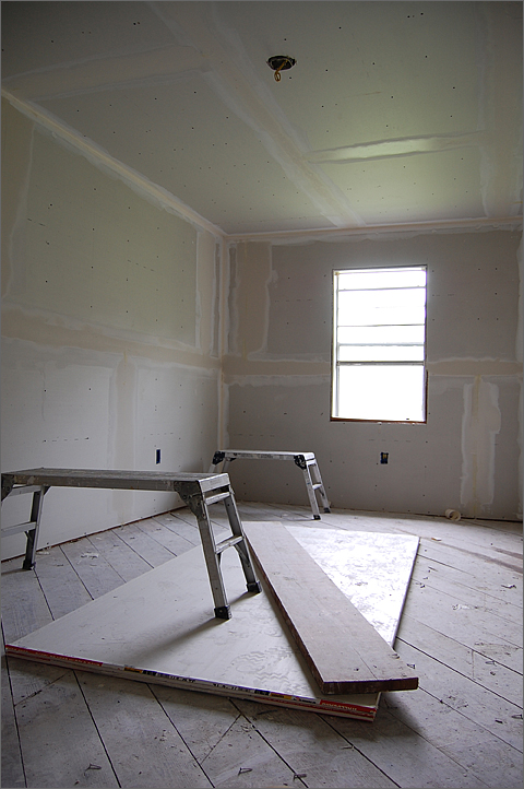 Construction photography - Drywall newly installed in Katrina-damaged house, Moss Point, Mississippi