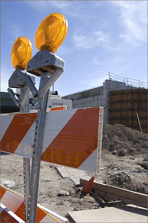 Construction Photography - Road barrier with flashers