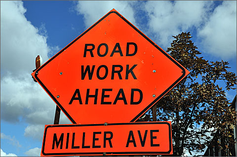 Construction photography - Road work warning sign in Ann Arbor, Michigan