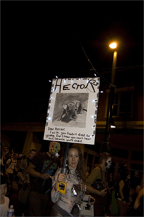 Marcher remembering a favorite mouse in All Souls Procession 2009 through Downtown Tucson, Arizona