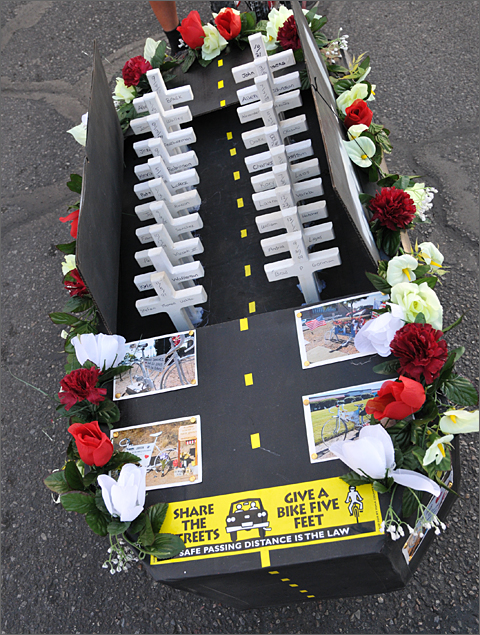 Event photography - Closeup of rolling Tucson bicyclist memorial created by Max Morris