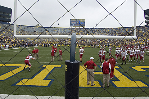 Event photography - Warmup before Michigan-Indiana football game, University of Michigan, Ann Arbor