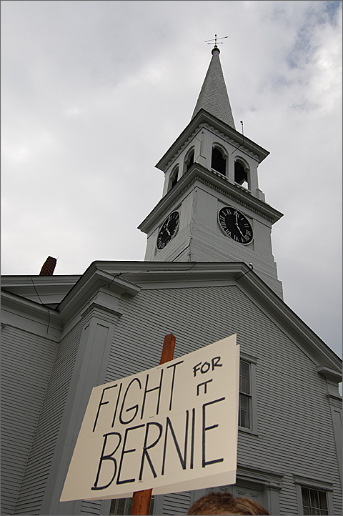 Event photography - sign at health care reform rally in Peacham, Vermont