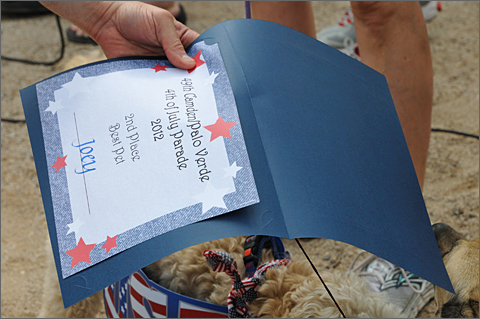 Event photography - 2nd Place Pet Award certificate at Palo Verde Neighborhood July 4th parade, Tucson, Arizona