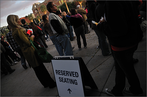 Event photography - Reserved seating sign at University of Arizona candlelight vigil to commemorate the victims of the January 8, 2011 shootings in Tucson