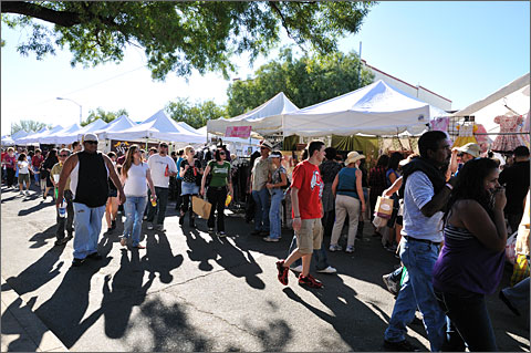 Event photography - Fairgoers walking and browsing vendor booths at the 4th Avenue 2010 Winter Street Fair, Tucson, Arizona