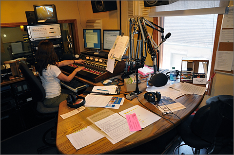 KXCI-FM 91.3 Tucson deejay Melissa at the mixing board
