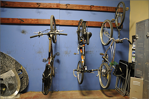 Photo essay - indoor bicycle parking hooks at Spoke6 in Tucson, Arizona