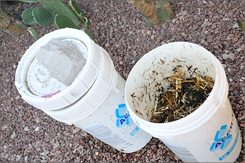 Photo essay - compost in homemade bins, Tucson, Arizona