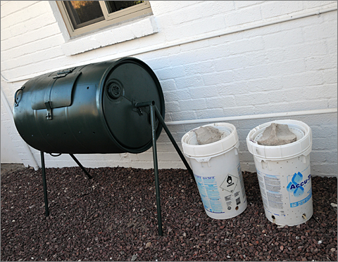 Photo essay - Compost Barrel built by John Taylor in Tucson, Arizona back yard
