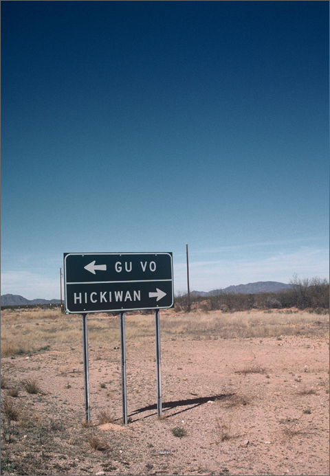 Travel Photography - Gu Vo and Hickiwan road sign, Arizona