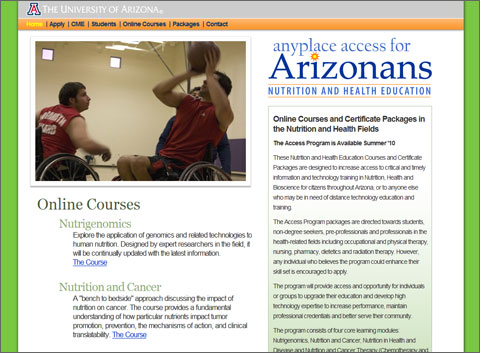 Website design - The University of Arizona-based Anyplace Access for Arizonans program offers online courses in nutrition, health and bioscience