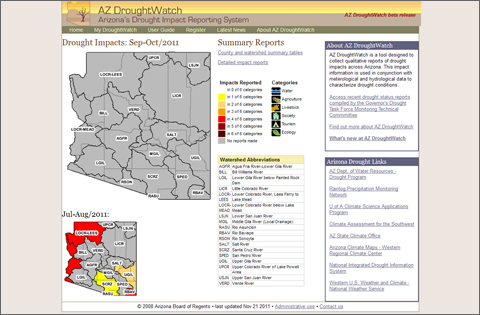 Website redesign - AZ DroughtWatch site before redesign