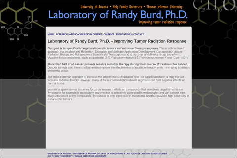 Website design - Tumor radiation effectiveness research laboratory of Randy Burd, Ph.D., University of Arizona, Holy Family University, Thomas Jefferson University