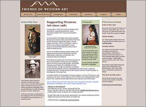 Web Design: Arts Organization - Friends of Western Art, Tucson, Arizona