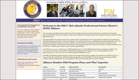 HBCU PSM website after redesign by Western Sky Communications, Tucson, Arizona