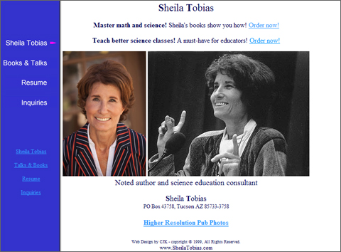 Website Design - previous version of Sheila Tobias site